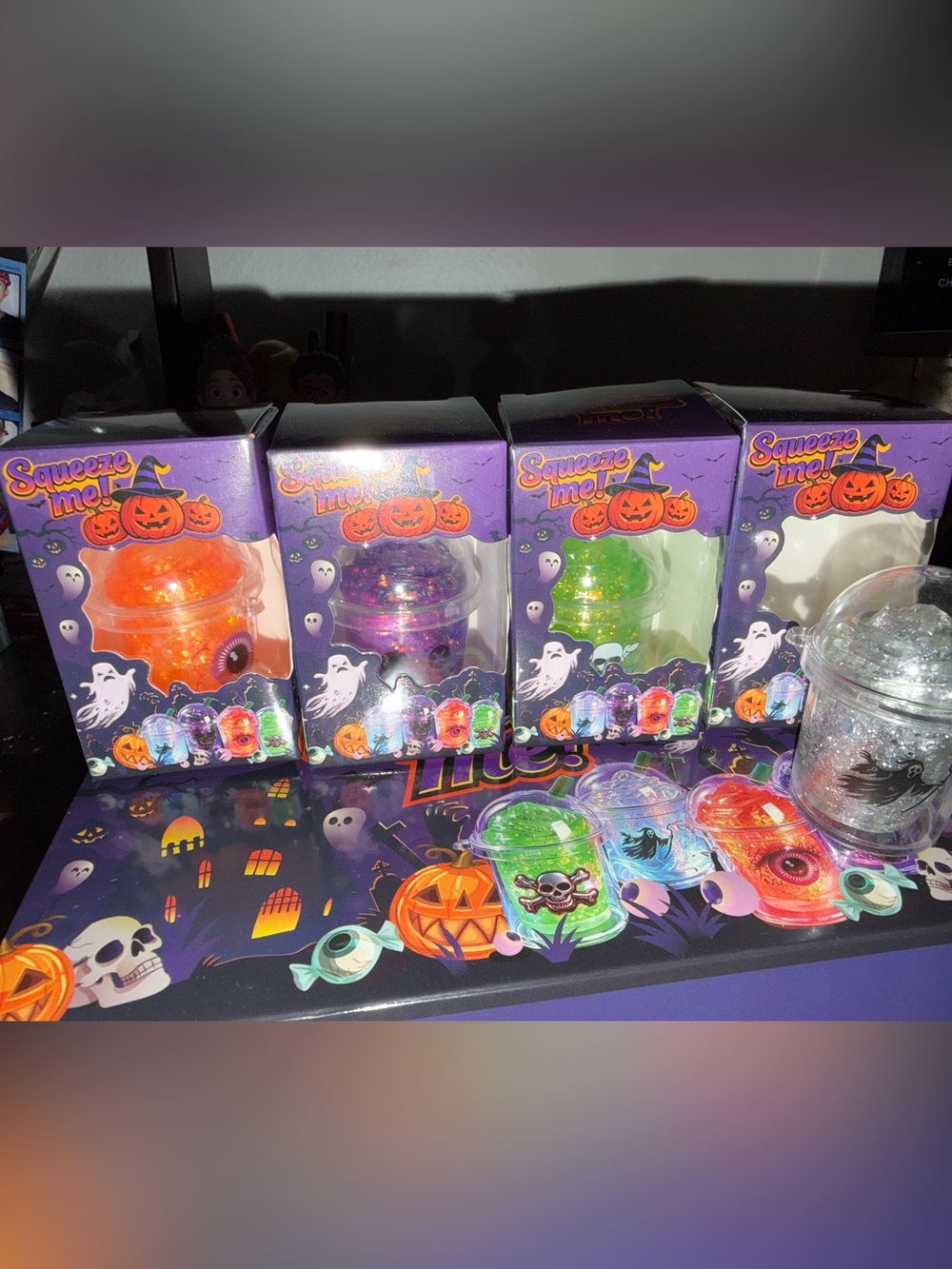 Set of 4 Mini Halloween Starbucks Style Squishy with case holders for squish